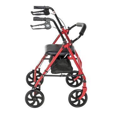 4 Wheel Steel Rollator w/8  Casters & Basket-Loop-Red