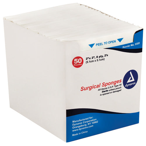 Gauze Sponges Sterile-2's 2 X 2 -8ply (50-2's per tray)