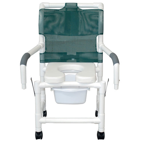 Shower Chair 18 W w/Soft Seat Elongated DropArm Square Pail