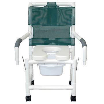 Shower Chair 18 W w/Soft Seat Elongated DropArm Square Pail